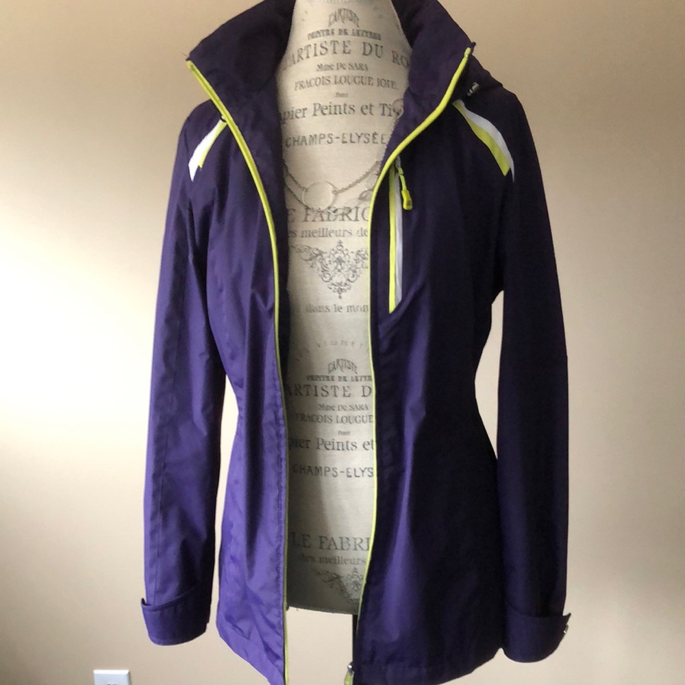 Soft Shell Hooded Jacket, Purple & Lime Green, Size Medium)